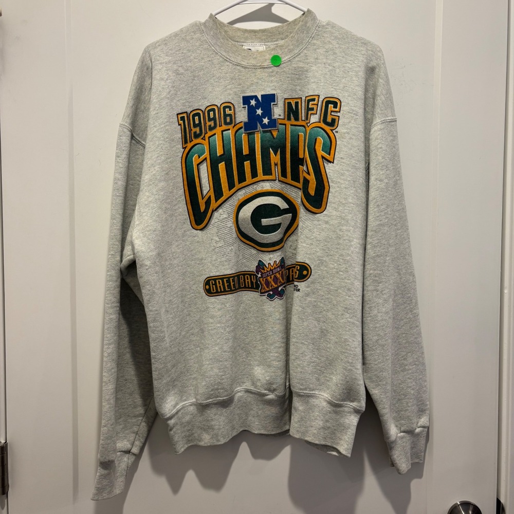 Vintage 1996 Green Bay Packers NFC Champs Pro Player Sweatshirt XL Gray USA Made
